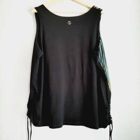 AE SPORT Athletic Tank Top Ruched Sides Black Wave Pattern Sz 4X - Picture 6 of 9